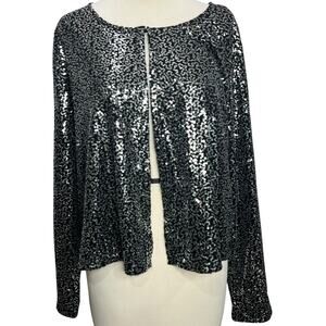 Nina Leonard Jacket Womens XL Black Sequined Cardigan Sparkle Evening Classic